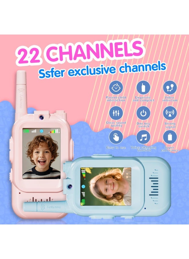 ACLIX Face-to-Face Video Walky Talkiy for Kids – 2 Pack Rechargeable Video Intercom Toys with LCD Screen & Front Camera, Real-Time Video Chat, No SIM Needed & No WiFi Required, Long-Range 20–40MHz Kids Walkiy Talkiyes for Indoor & Outdoor Adventures, Learning Communication Toys for Boys & Girls Ages 3–12, Blue & Pink, USB-Rechargeable, Durable ABS Build, Camping Gear, Birthday & Christmas Gift Set - Image 4