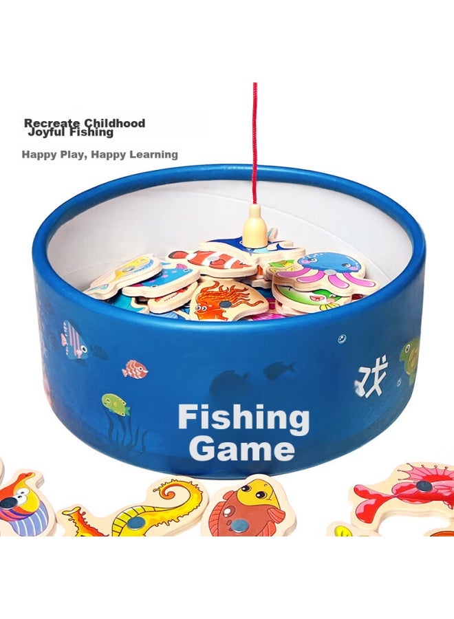 Babamama Wooden Fishing Toy Set With Magnetic Fishing Platform For Children's Early Education, Fishing Game Toy For Boys And Girls, Birthday Gift, 51 Fish Bucket Included - Image 5