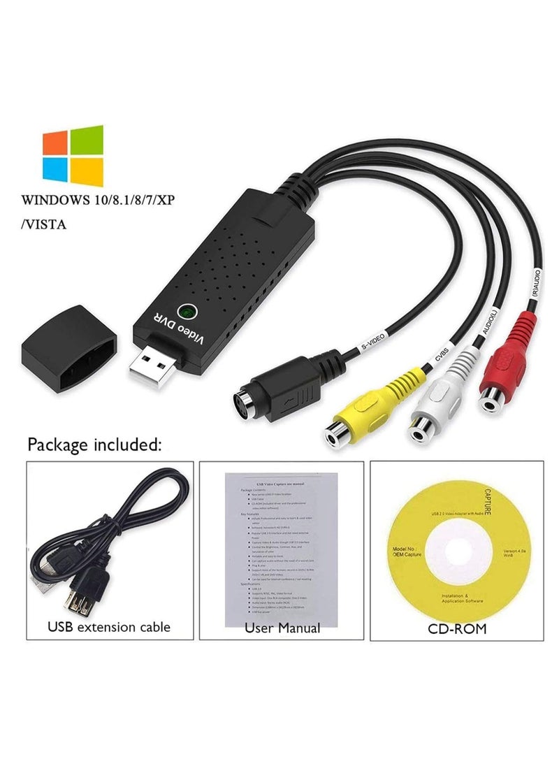 Generic - USB Video Capture Card for VHS Mini DV Hi8 DVD to Digital Converter Compatible with Mac PC Windows Android - Image 1