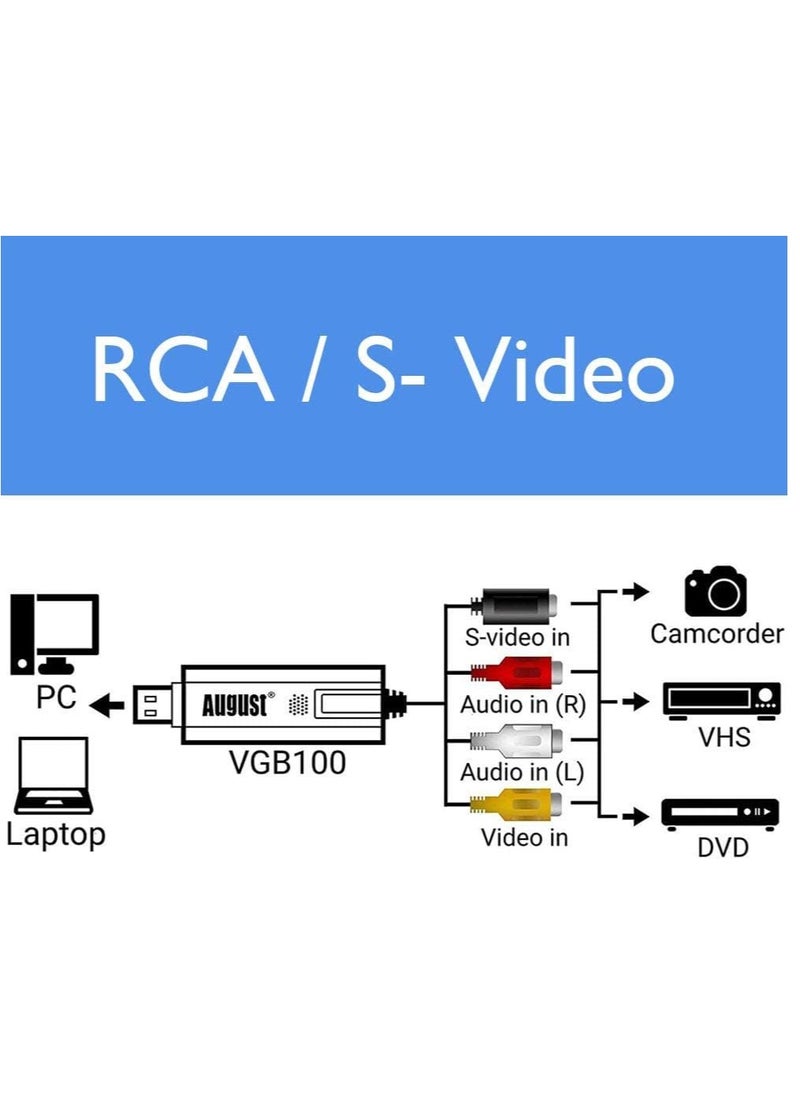 Generic - USB Video Capture Card for VHS Mini DV Hi8 DVD to Digital Converter Compatible with Mac PC Windows Android - Image 1