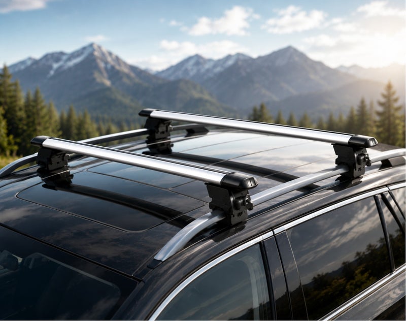 Dunekart Universal Roof Cross Bars | Adjustable 51'' (129.5 cm) Length Lockable Aluminum Car Roof Rack with Mounting Clamps | Anti-Theft Design for SUVs & Vehicles (Silver-Black) - 2pcs - Image 2