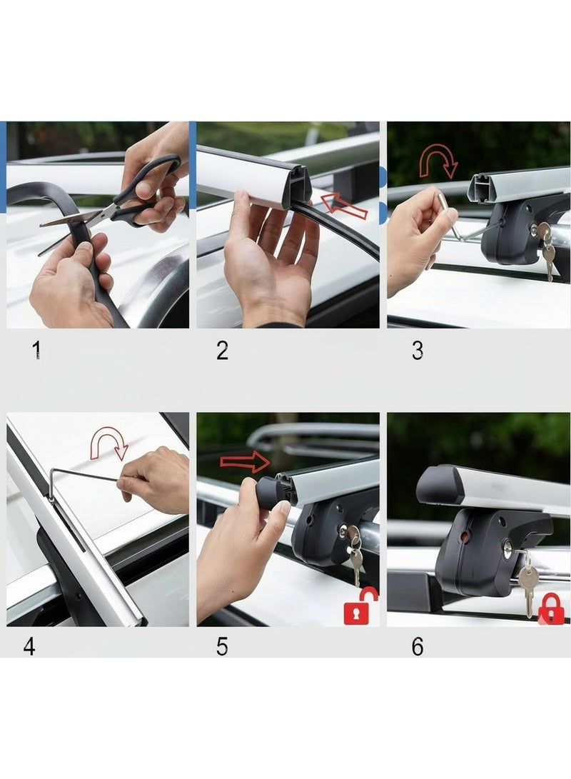 Dunekart Universal Roof Cross Bars | Adjustable 51'' (129.5 cm) Length Lockable Aluminum Car Roof Rack with Mounting Clamps | Anti-Theft Design for SUVs & Vehicles (Silver-Black) - 2pcs - Image 5