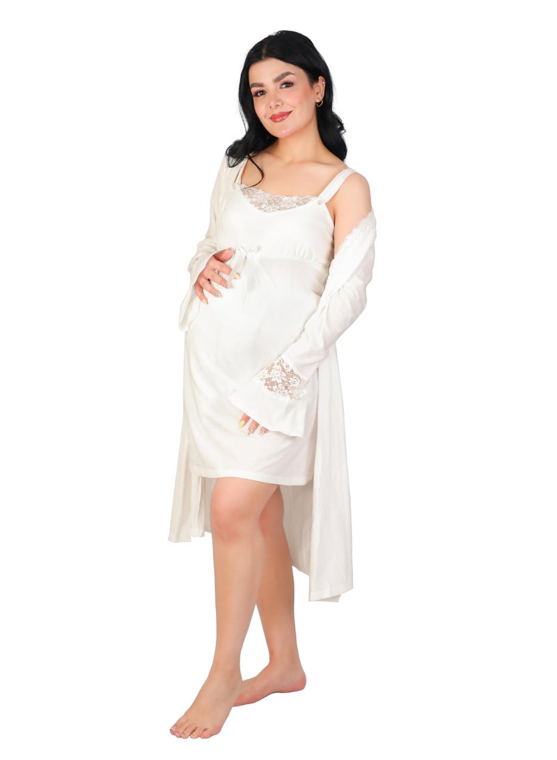 Dadoush Casual Nightgown for Pregnant Women - Nightgown and Robe Set for Pregnant Women by Daadoush - Image 1