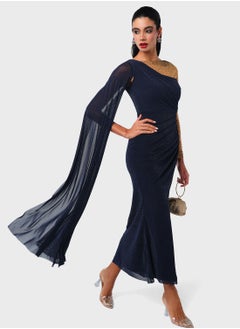Threadz by Ajooni One Sided Crystal Embellished Mesh Cape Dress  - Image 4