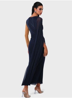 Threadz by Ajooni One Sided Crystal Embellished Mesh Cape Dress  - Image 2