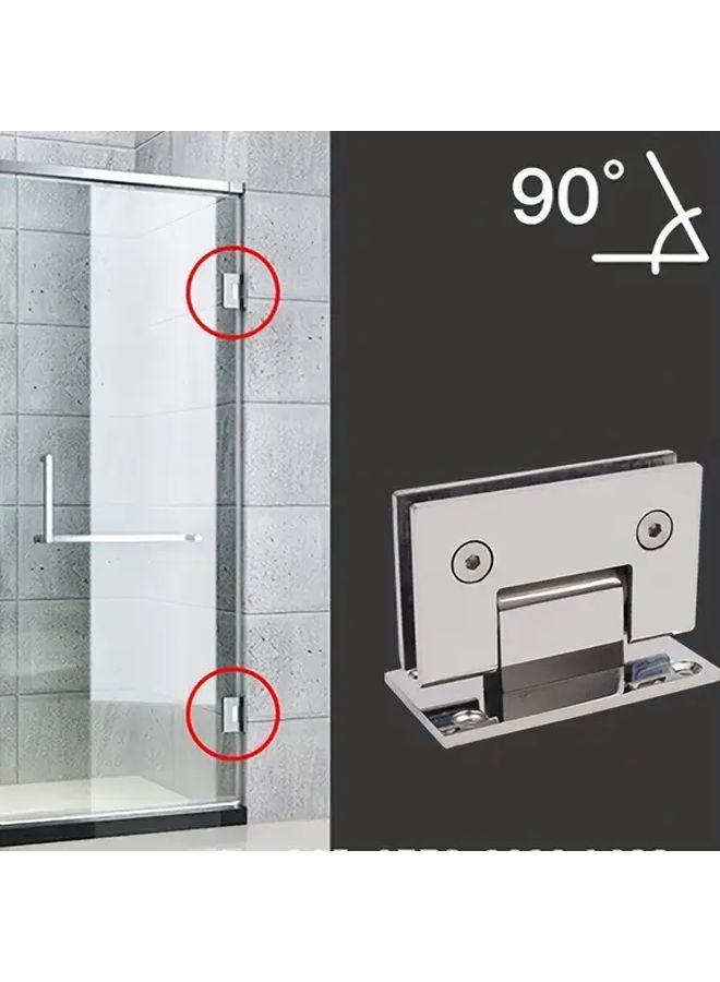 Stainless Steel 90 Degree Bathroom Door Clip Silvery Glass Hinge Shower Room Accessory - Image 1