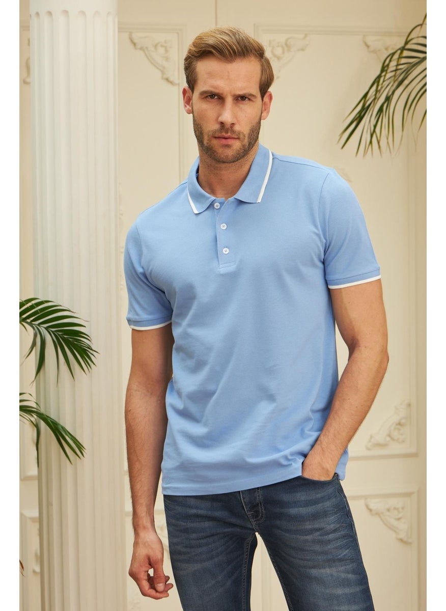 Odelon - Men's Slim Fit Plain Polo Neck T-Shirt Blue - Image 1