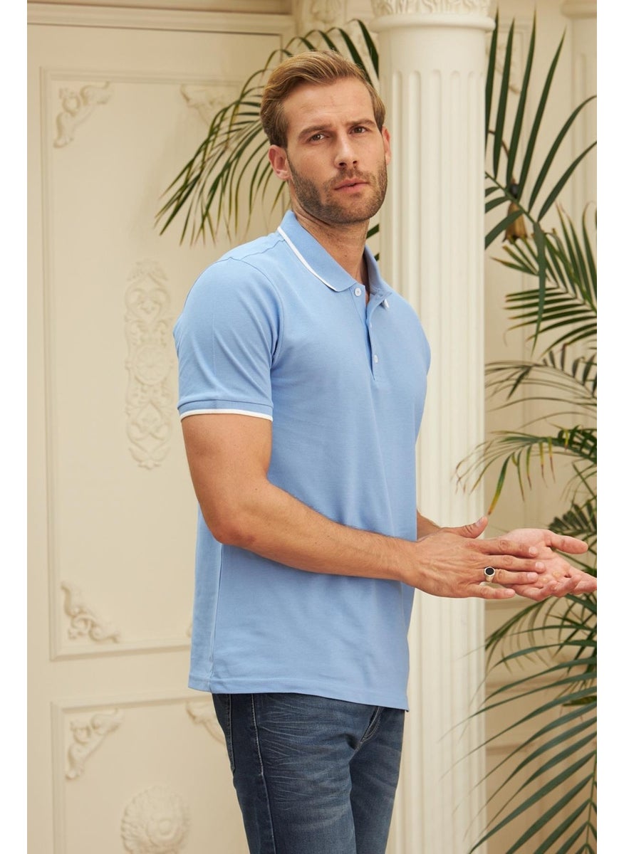 Odelon - Men's Slim Fit Plain Polo Neck T-Shirt Blue - Image 1