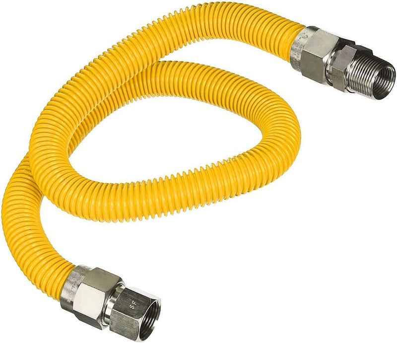 18 Inch Gas Connector with Fittings, Yellow Coated Gas Connector, 3/8" OD, 1/2" FIP x 1/2" MIP Connection