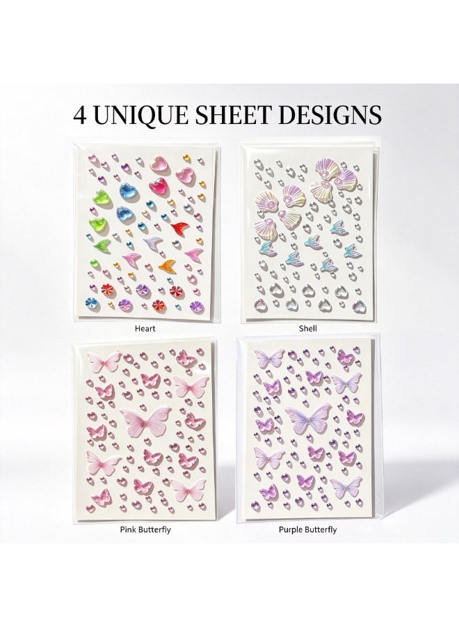 ملصقات حجر الراين ثلاثية الأبعاد على شكل قلب فراشة متلألئة، لاصقة ذاتيًا للحفلات وتزيين الوجه، أحجار للمكياج والأظافر والأشغال اليدوية، للمكياج - Image 4