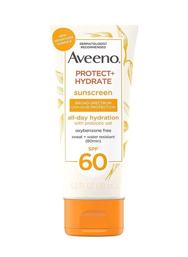 Aveeno Protect and Hydrate Sunscreen Lotion, SPF 60 Broad-Spectrum Sun Protection, 88 mL Hydrating Non-Greasy Lotion for Face and Body