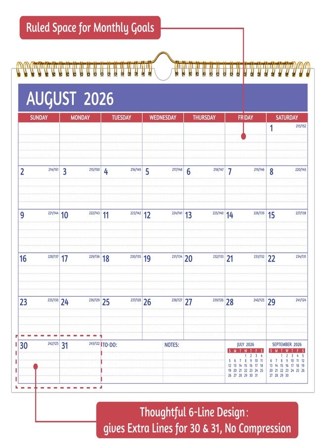 BowCuk Wall Calendar 2026-2027 - Use Now to Jun 2027, 18 Monthly Calendar 2026-2027 Wall, 14.57'' x 11.42'', 2026 Calendar with Ruled Blocks, Thick Paper, Holidays, To-do ＆ Notes, Amply Writing Space - Image 4