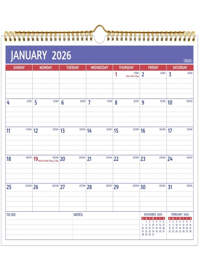 BowCuk Wall Calendar 2026-2027 - Use Now to Jun 2027, 18 Monthly Calendar 2026-2027 Wall, 14.57'' x 11.42'', 2026 Calendar with Ruled Blocks, Thick Paper, Holidays, To-do ＆ Notes, Amply Writing Space - Image 1