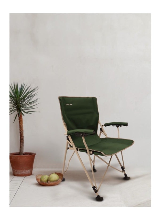GREEN LION Outdoor Camping Chair with Carrying Bag Easy to Carry / Camp Friendly / Bottle Holding Pocket / Fabric Oxford 600D Material / 150KG Load Capacity / High Load Capacity / High Quality Material / Foldable Design / Reliable Structure / Durable / Enjoy Camping / Travel Chair  - Dark Green  - Image 4