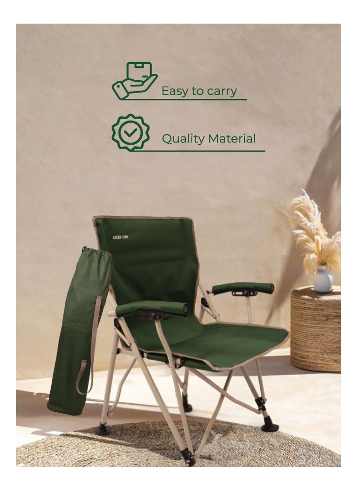 GREEN LION Outdoor Camping Chair with Carrying Bag Easy to Carry / Camp Friendly / Bottle Holding Pocket / Fabric Oxford 600D Material / 150KG Load Capacity / High Load Capacity / High Quality Material / Foldable Design / Reliable Structure / Durable / Enjoy Camping / Travel Chair  - Dark Green  - Image 5