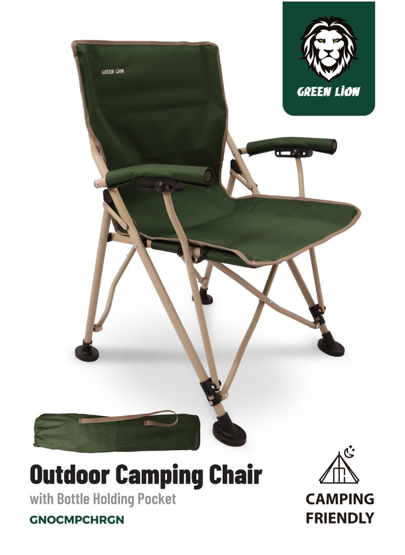GREEN LION Outdoor Camping Chair with Carrying Bag Easy to Carry / Camp Friendly / Bottle Holding Pocket / Fabric Oxford 600D Material / 150KG Load Capacity / High Load Capacity / High Quality Material / Foldable Design / Reliable Structure / Durable / Enjoy Camping / Travel Chair  - Dark Green  - Image 1