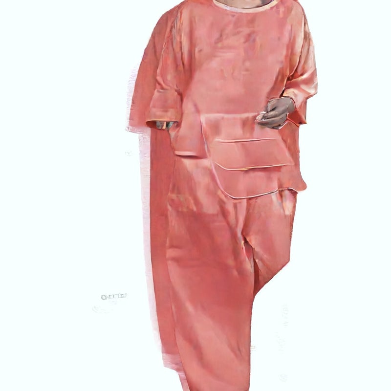 Satin Round Neck Layered Top Wide Leg Pants Set - Image 3