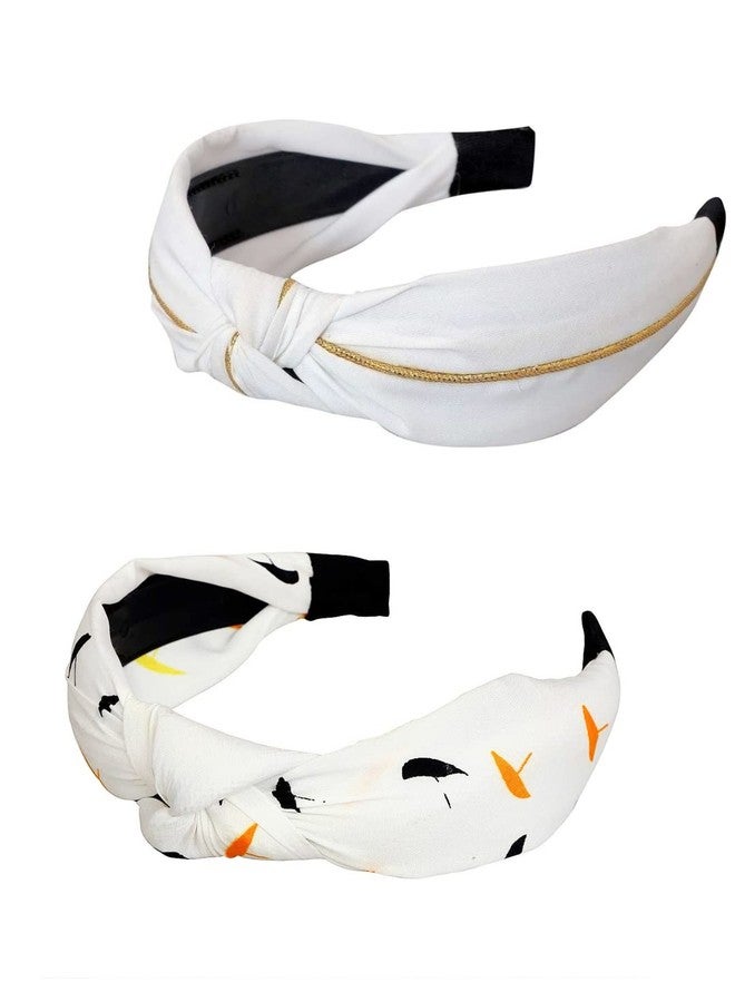 fabula Jewellery Combo of 2 White & Gold Satin Silk Print Knotted Fashion Hair Band Head Band For Women & Girls Stylish Latest (HRO3HRO13_AMR2) - Image 2