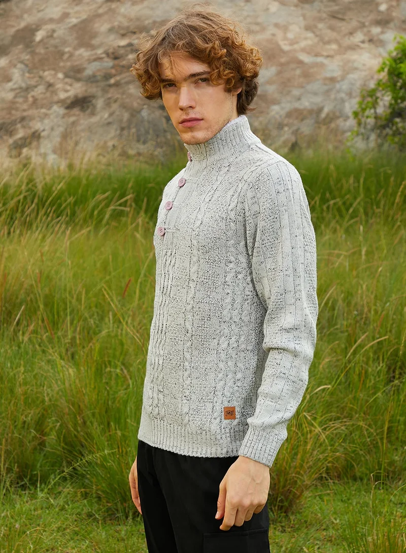 CAHOOT  Men's Grey Heathered Cable Knit Sweater for Men | Best Price UAE