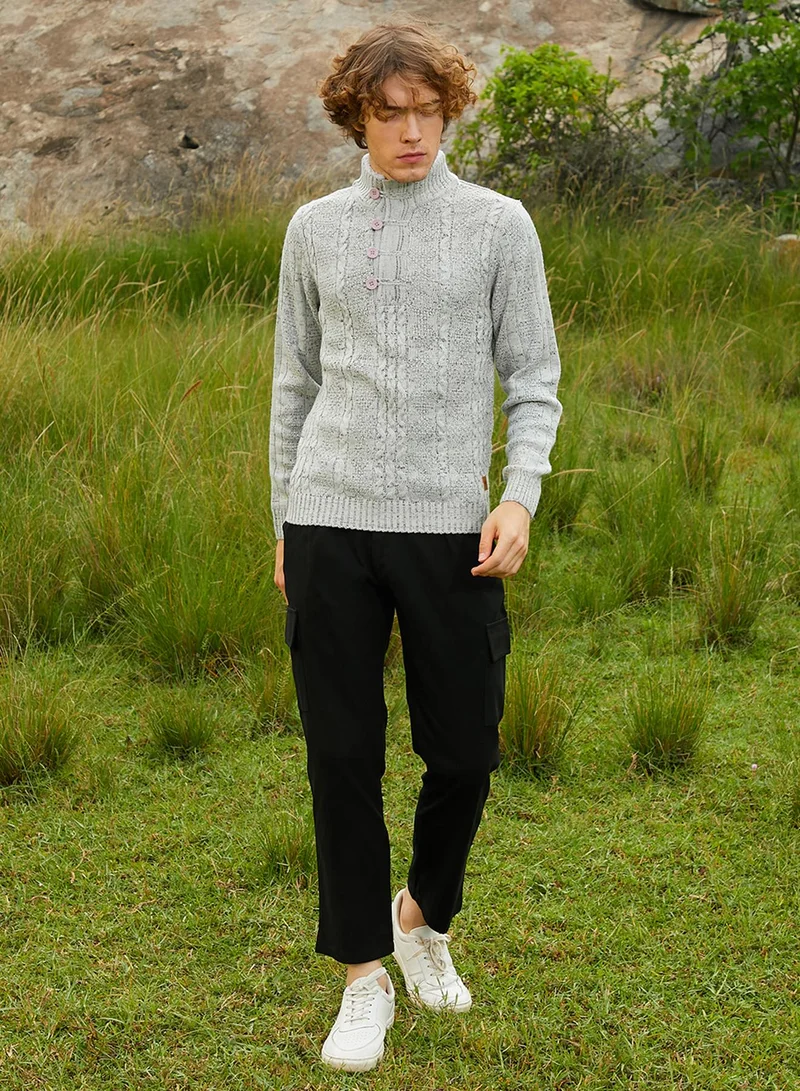 CAHOOT  Men's Grey Heathered Cable Knit Sweater for Men | Best Price UAE