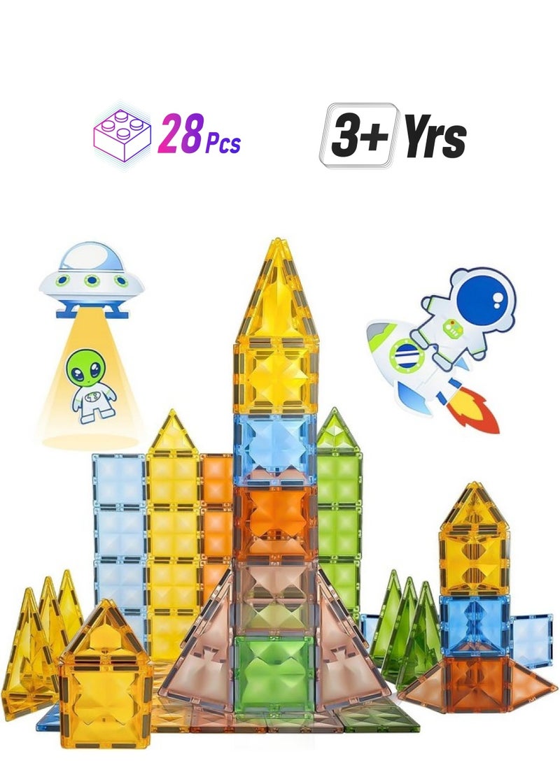 WireScorts® Magnetic Tiles for Kids, Magnetic Building Blocks for Kids 3 4 5 6 7 8 Years, Educational Learning Toys for 2 3 4 5 Year, Magnetic Toys for Kids, Learning Educational Brain Toys - 28Pcs - Image 1