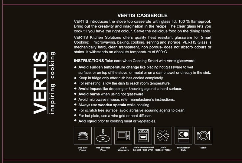 VERTIS Borosilicate Glass Casserole with Glass Lid 2L Transparent Set of 1 Casseorle with Lid - Image 2