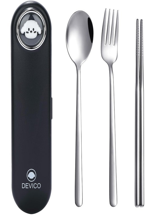 DEVICO Travel Utensils with Case Cute, Reusable Silverware for Lunch, Portable Cutlery Set, 18/8 Stainless Steel Fork Spoon Chopsticks in Cartoon Case, Dishwasher Safe - Image 1