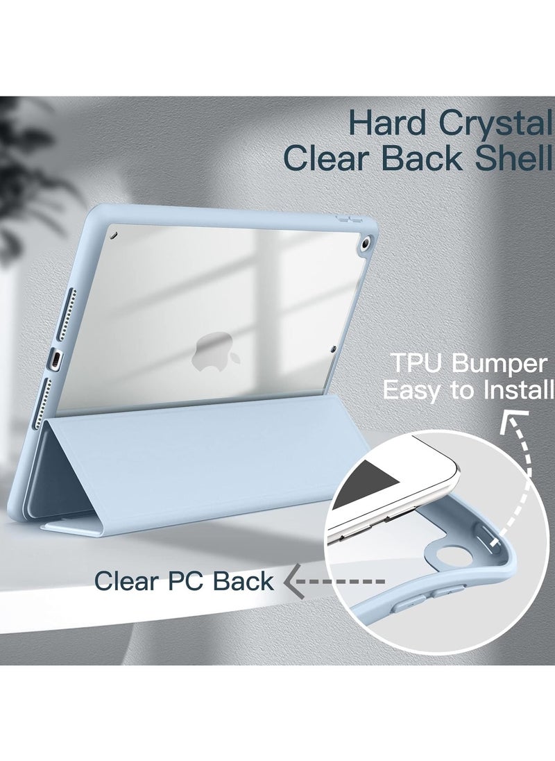 Case for iPad 9th Generation (10.2-Inch) (9th/8th/7th Generation, 2021/2020/2019) with Pencil Holder, Clear Transparent Back Shell Slim Stand Shockproof Tablet Cover, (Light Blue)
