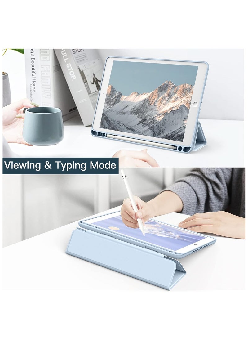 Case for iPad 9th Generation (10.2-Inch) (9th/8th/7th Generation, 2021/2020/2019) with Pencil Holder, Clear Transparent Back Shell Slim Stand Shockproof Tablet Cover, (Light Blue)