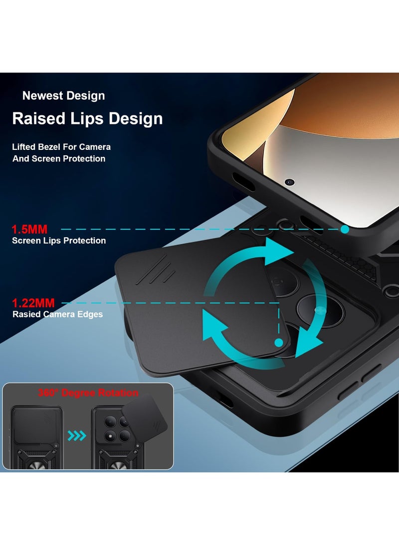 Adando [1+2] Mobile Phone Case for Xiaomi Redmi Note 15 Pro 5G (Not for 4G) with 2 Protective Films, Camera Protection Case with 360 Degree Ring Stand Shockproof Scratch-Resistant Tough Armor Protective Case (Black) - Image 3