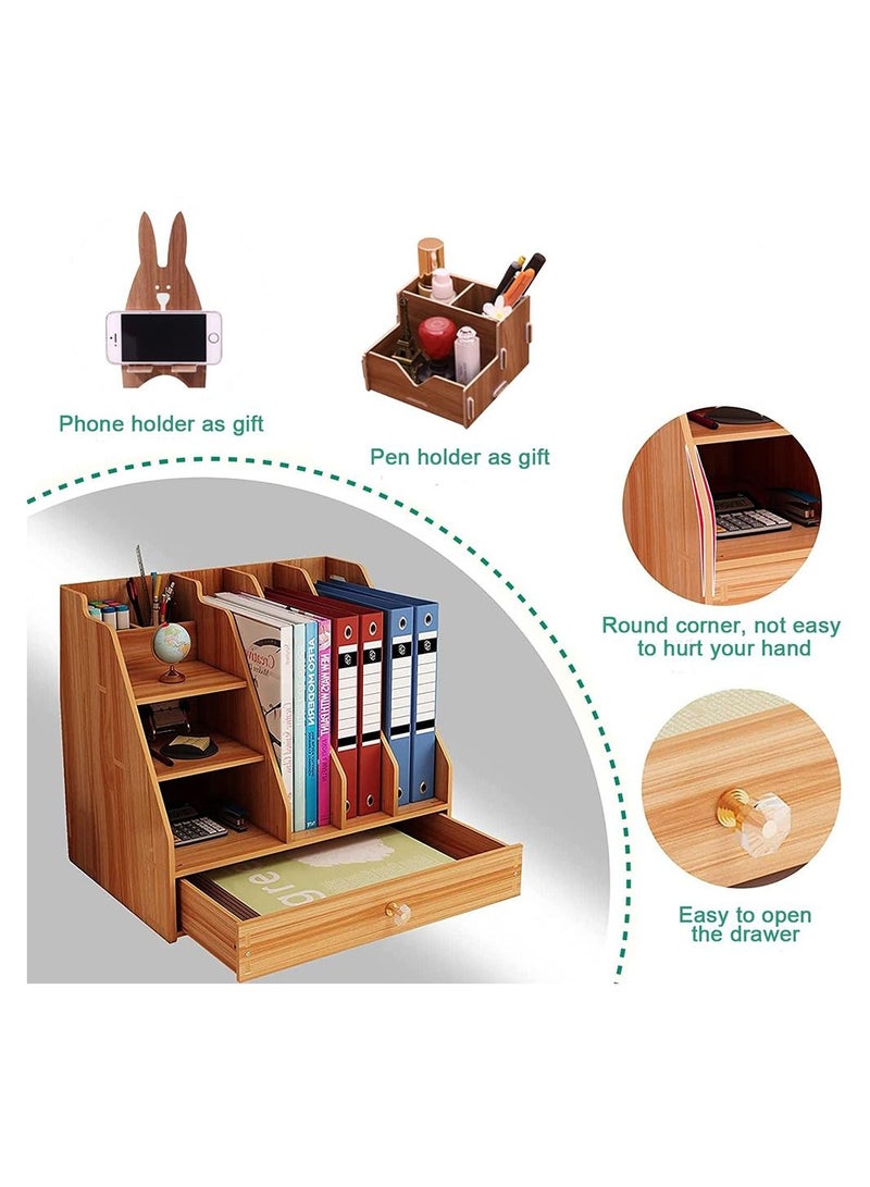 Kidle Office Finishing Rack Basket File Rack Multi-layer A4 Data Rack Wooden Desktop File Storage Rack - Image 3