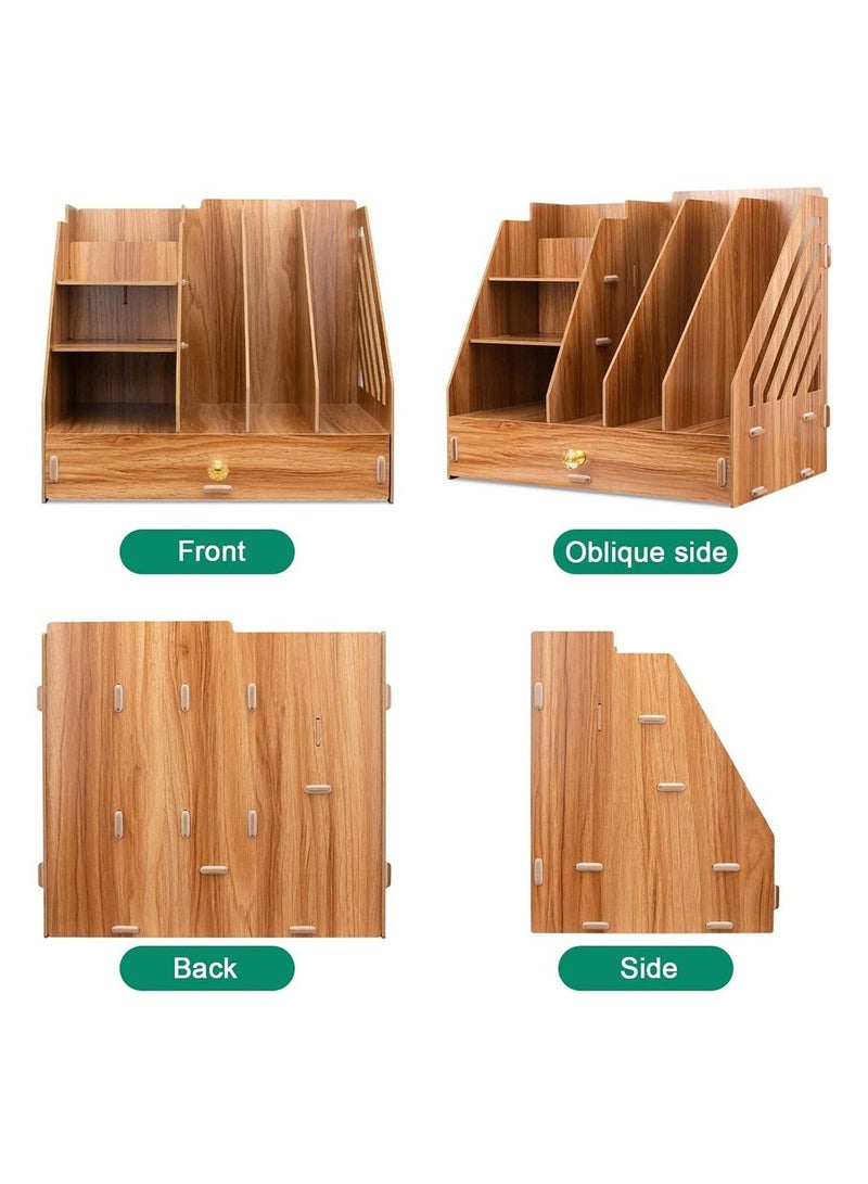 Kidle Office Finishing Rack Basket File Rack Multi-layer A4 Data Rack Wooden Desktop File Storage Rack - Image 5