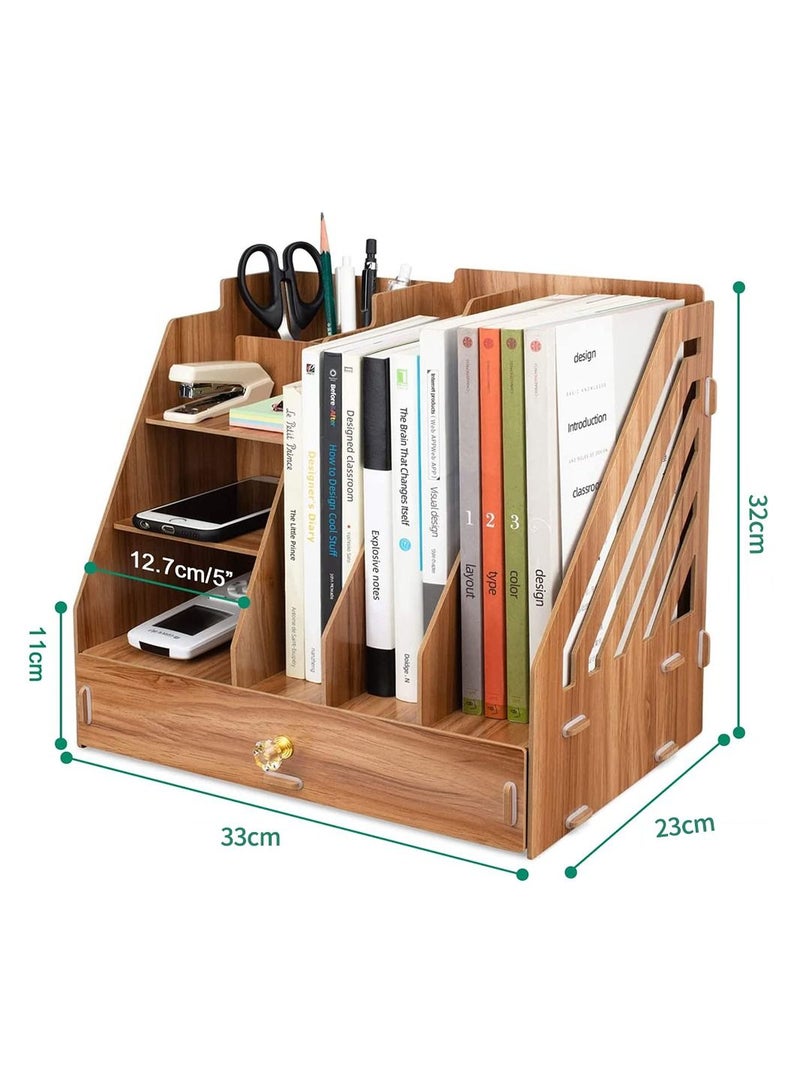 Kidle Office Finishing Rack Basket File Rack Multi-layer A4 Data Rack Wooden Desktop File Storage Rack - Image 2