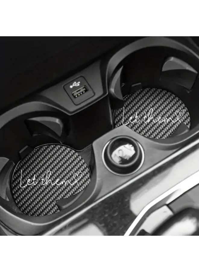 1 Pair Car Coaster Carbon Fiber Texture Let Them Cursive Water Cup Pad Anti Slip Drink Holder Universal Interior Cup Holder Rear Pad Modification - Image 1