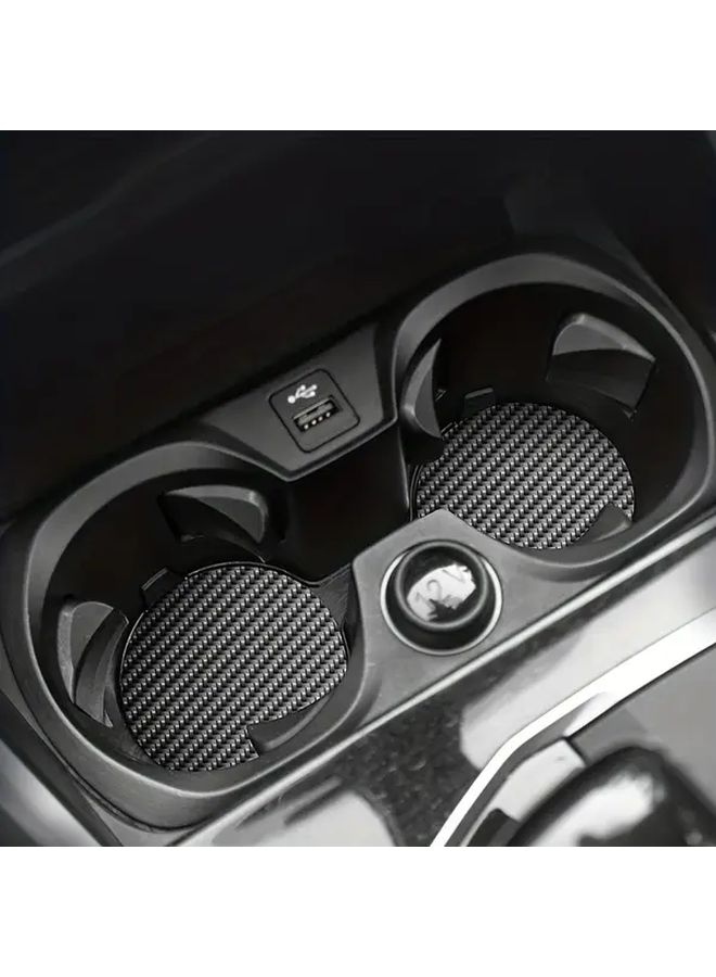 1 Pair Car Coaster Carbon Fiber Texture Let Them Cursive Water Cup Pad Anti Slip Drink Holder Universal Interior Cup Holder Rear Pad Modification - Image 3