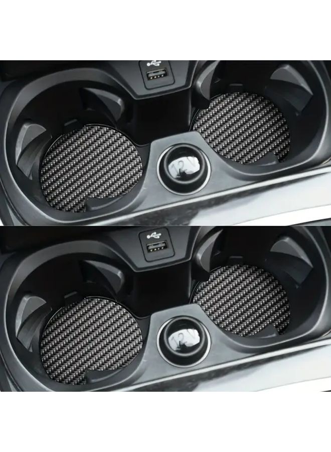 1 Pair Car Coaster Carbon Fiber Texture Let Them Cursive Water Cup Pad Anti Slip Drink Holder Universal Interior Cup Holder Rear Pad Modification - Image 4