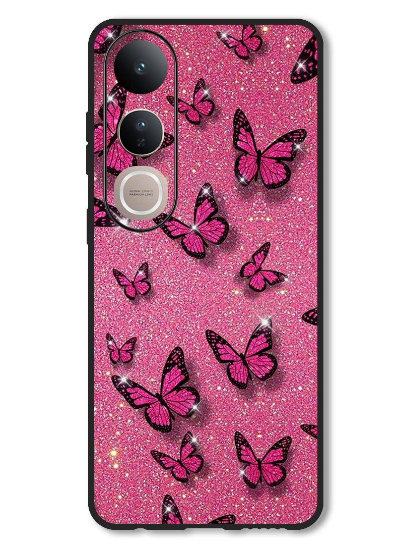 Theodor Case Compatible with Vivo V50 Lite Protection Shockproof Bumper Cover Pink Butterflies - Image 1