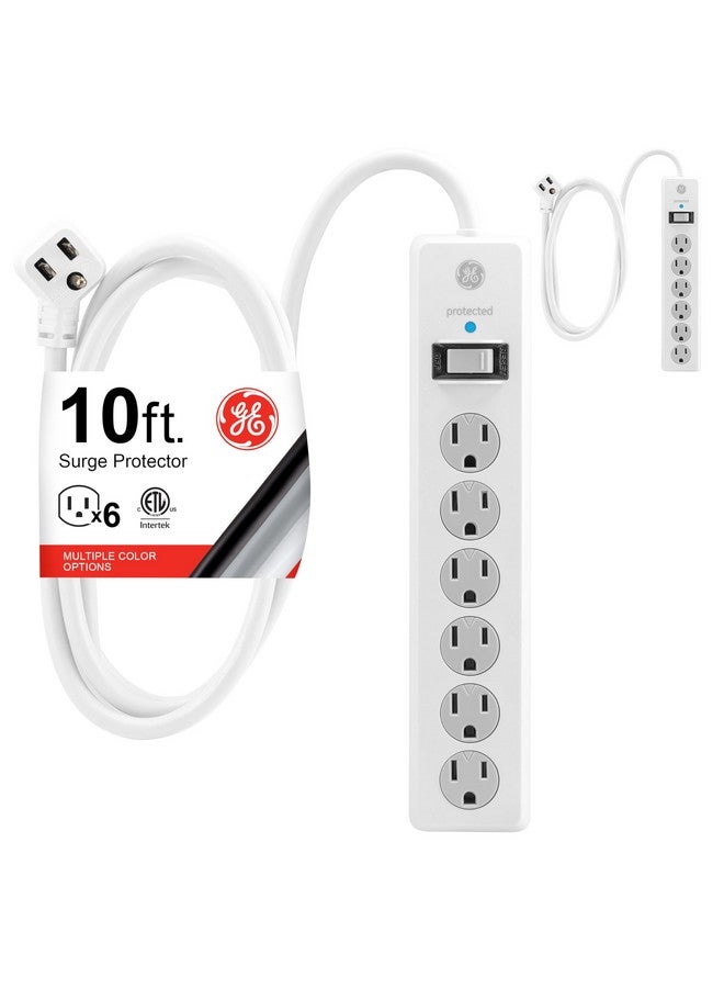 جي إي واقي زيادة التيار الكهربائي من جي إي بستة منافذ، عبوة من قطعتين، سلك تمديد بطول ١٠ أقدام، مشترك كهربائي، ٨٠٠ جول، قابس مسطح، أغطية أمان قابلة لللف للإغلاق، مؤشر ضوئي محمي، مُدرج في قائمة ETL، أبيض، ٤٦٨٦٢ - Image 1