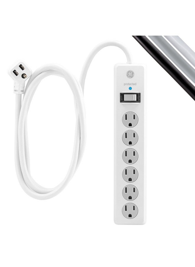 جي إي واقي زيادة التيار الكهربائي من جي إي بستة منافذ، عبوة من قطعتين، سلك تمديد بطول ١٠ أقدام، مشترك كهربائي، ٨٠٠ جول، قابس مسطح، أغطية أمان قابلة لللف للإغلاق، مؤشر ضوئي محمي، مُدرج في قائمة ETL، أبيض، ٤٦٨٦٢ - Image 2