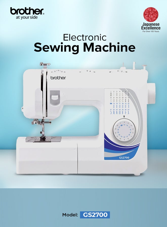 brother Traditional Metal Chassis Electric Sewing Machines Featuring 27 Built-In Stitch Selections For Convenient And Versatile Sewing | This Sewing Machine Features A Built-In Needle Threader And Quick Set Bobbin | 1-Step Buttonhole And | Made In Vietnam GS2700 White/Blue/Silver - Image 2