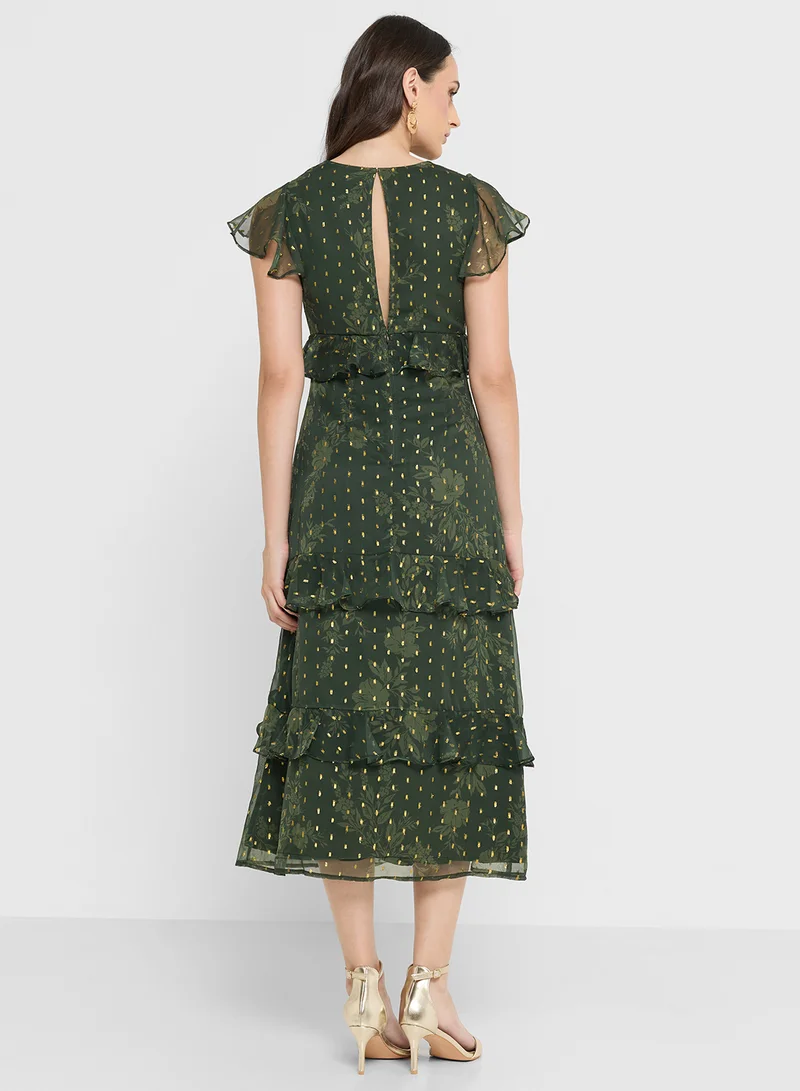 Anaya With Love Ruffle Detail V Neck Midi Dress