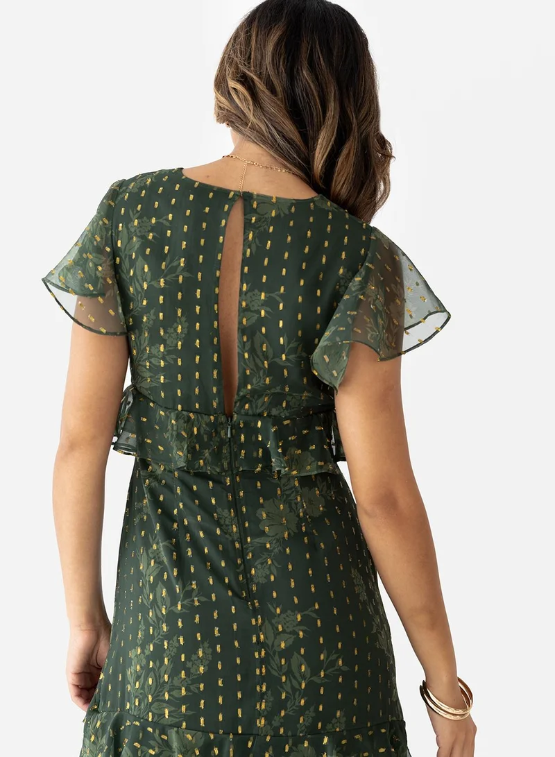 Anaya With Love Ruffle Detail V Neck Midi Dress