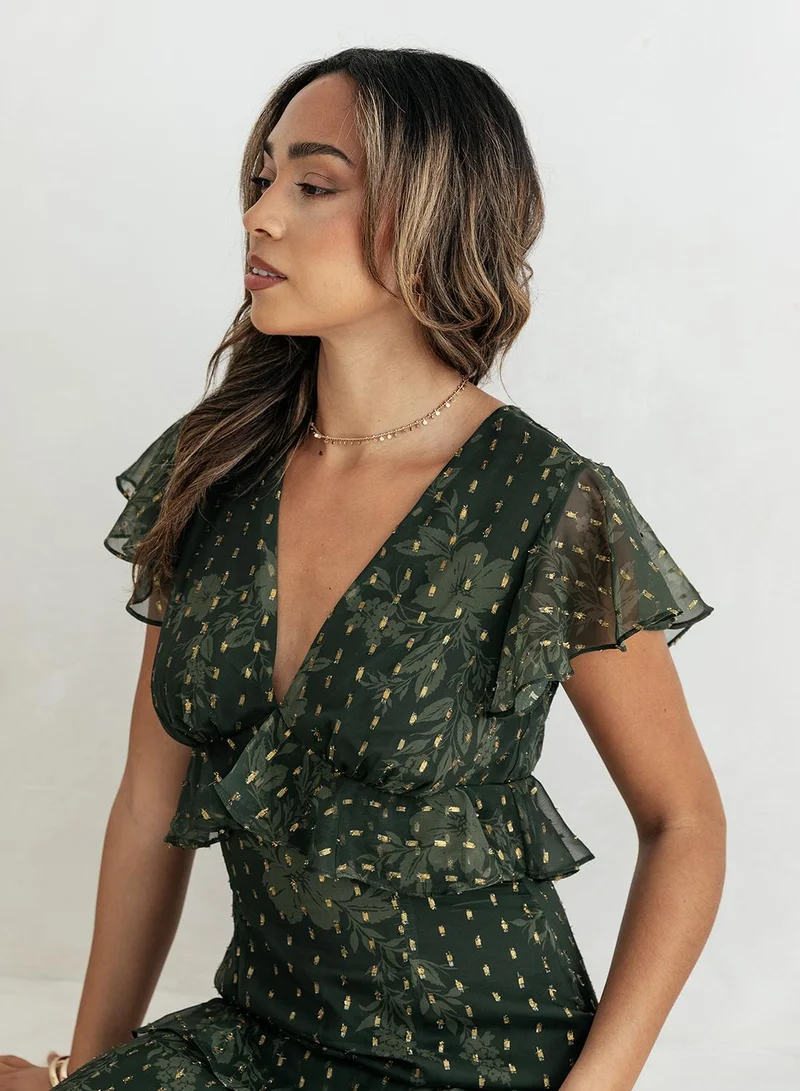 Anaya With Love Ruffle Detail V Neck Midi Dress