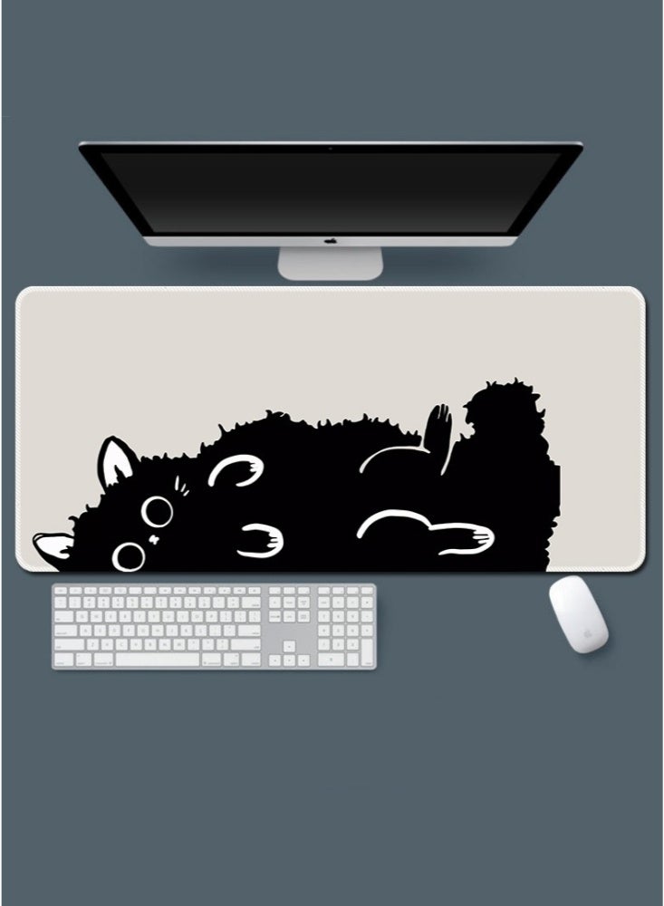 400×800×2mm Large Gaming Mouse Pad Extended Anti-Skid with Stitched Edges Waterproof Desk Pad with Non-Slip Base Computer Keyboard Pad Protector Double Sided Washable Rubber Pad Practical mouse pad Office Desk Mat for Gamer Office & Home Super Creative Black Cat 1 (Black and Grey)