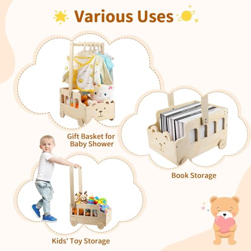 Esmorah Small Wooden Baby Shower Crate Closet with Wheels & Handle, Personalized Gifts/Welcome Basket for Newborn Boy Girl New Parent, Easy Assembly Baby Crate Closet - Image 5