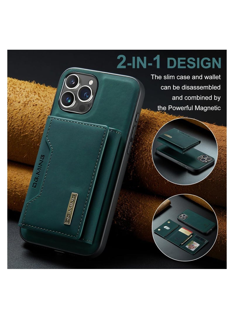 KASTWAVE Leather Wallet Phone Cases for iPhone 15 Pro Max, 6.7'' 2 in 1 Leather Phone Case Back Cover Magnetic Detachable with Trifold Wallet Card Holder Pocket Detachable Back Cover (Green) - Image 2