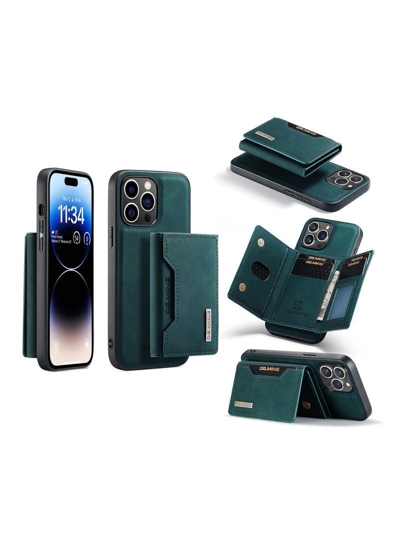 KASTWAVE Leather Wallet Phone Cases for iPhone 15 Pro Max, 6.7'' 2 in 1 Leather Phone Case Back Cover Magnetic Detachable with Trifold Wallet Card Holder Pocket Detachable Back Cover (Green) - Image 1