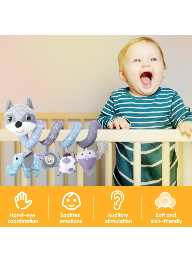 Spiral Activity Hanging Toys for Car Seats – Musical Baby Stroller Toys with Squeaker & Rattles, Gray Fox Design - Image 4