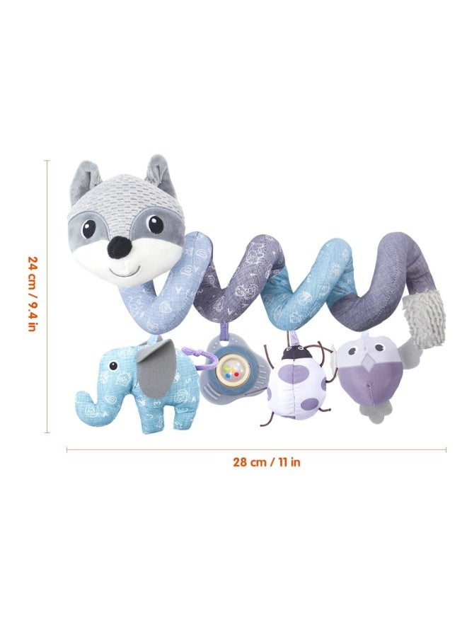 Spiral Activity Hanging Toys for Car Seats – Musical Baby Stroller Toys with Squeaker & Rattles, Gray Fox Design - Image 3