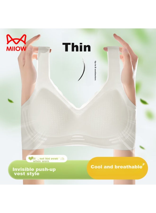 MIIOW Miiow Women's Cooling Ice Silk Vest-style Bra, Seamless, Wireless, Breathable, Thin, Sexy, Push-up Brassiere, Champagne, Xl - Image 2